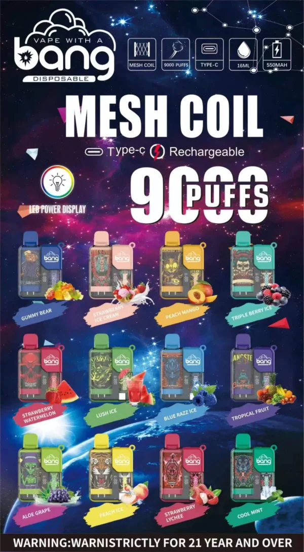 Bang Box 9000 Puffs 0% 2% 3% 5% Никотиновая перезаряжаемая светодиодная сигарета с дисплеем для сигарет Одноразовая вейп оптом - BeerVape - 1