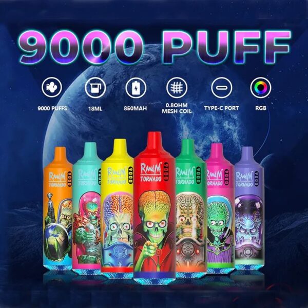 RandM Tornado 9000 Puffs 0% 2% 3% 5% Nikotynowy jednorazowy vape hurtowy - BeerVape - 1