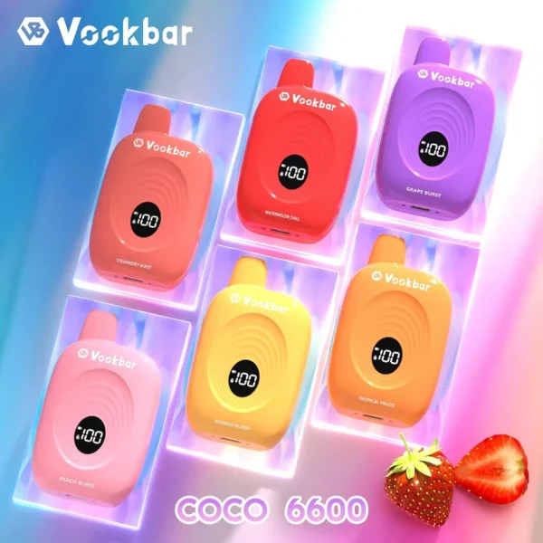 Vookbar Coco 6600 Puffs Digital Smart Screen 3% Перезаряжаемая одноразовая ручка для электронных сигарет с низким содержанием никотина. Купить оптом - BeerVape - 1