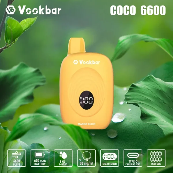 Vookbar Coco 6600 Puffs Digital Smart Screen 3% Перезаряжаемая одноразовая ручка для электронных сигарет с низким содержанием никотина. Купить оптом - BeerVape - 2