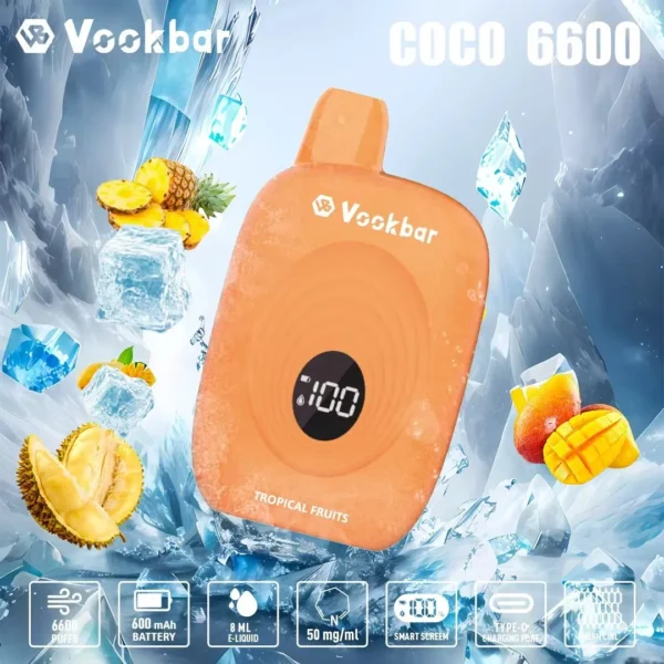 Vookbar Coco 6600 Puffs Digital Smart Screen 3% Перезаряжаемая одноразовая ручка для электронных сигарет с низким содержанием никотина Купить оптом - BeerVape - 3
